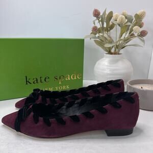 Kate Spade Kalani Suede Ribbon Bow Flats Deep Cherry Women's 8.5M Tried On
